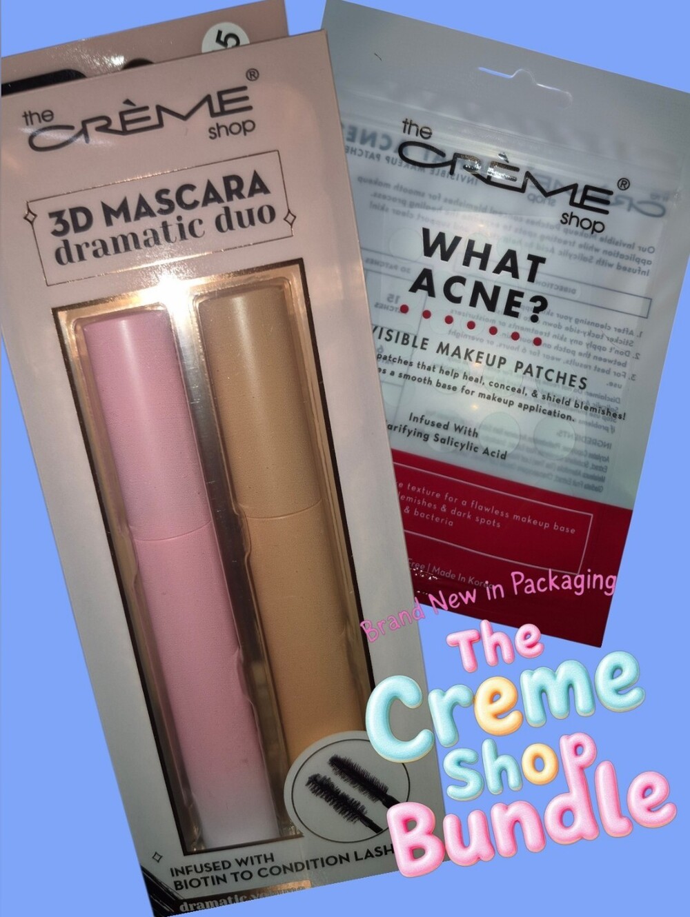 BNWT The Crème Shop Duo Bundle: 3D Mascara Dramatic Duo + What Acne? Patches